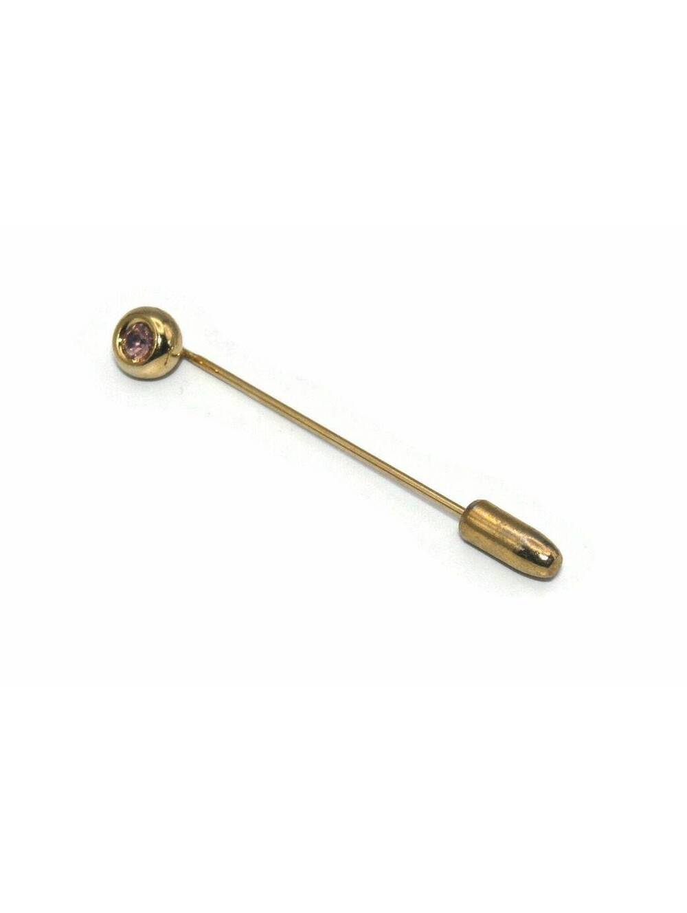 Vintage Gold Tone and Pink Rhinestone Stick Pin, Hat Pin, Straight Pin.